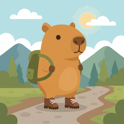 Capy hiking in the mountains